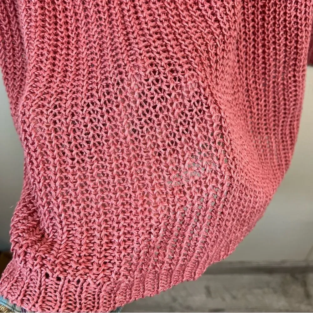 J. Crew 100% Linen‎ Open Knit Relaxed Fit Beach Sweater Cover Up Pink Medium